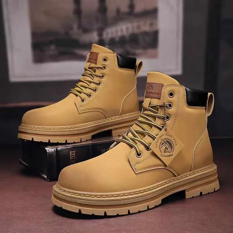 Green Men Ankle Boots Platform Men's Leather Shoes High Top Martin Boots Male Military Boots Work Safety Shoes for Men Size 48