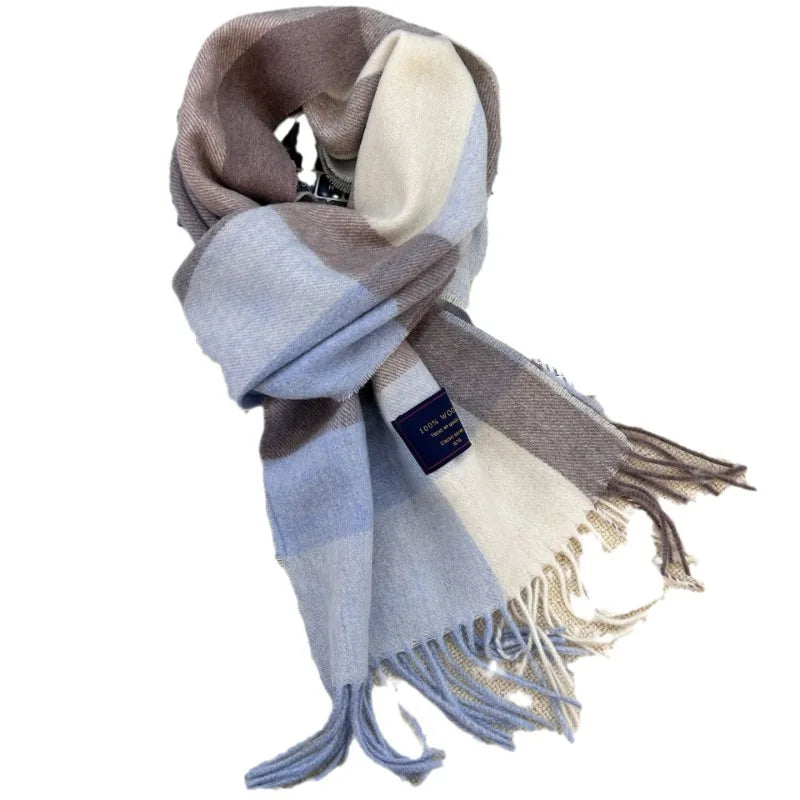 Men Scarf 100% Wool Plaid Warm Soft Muffler Female Winter Autumn Couple Cashmere Windproof Stripe Tassel Shawl Male Thick Scarf