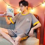 Cartoon Mens Nightwear Summer Comfortable Sleepwear Sleeping Tops Shorts 2 Pieces Pijamas Set Man Leisure Homewear Male Dropship