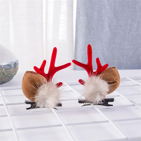 2pcs Pack Cute Reindeer Ears Hair Clip Classic Christmas Festive Women Kids Barrettes Party Cosplay Hair Accessories For Girls