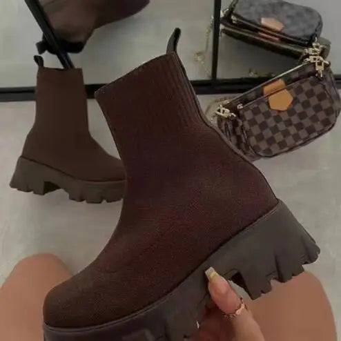 2023 new women luxury brand plus size women's boots couple socks shoes women's thick bottom casual knitted ankle boots