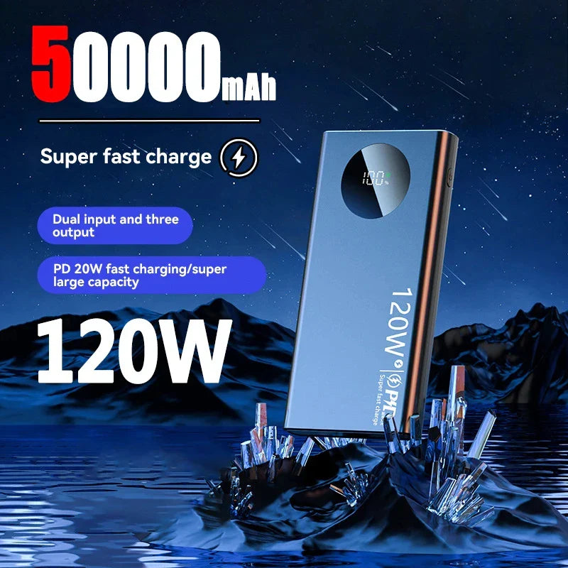 50000mAh Sufficient Capacity Power Bank 120W Super Fast Charging Phone Accessories Mobile Power External Battery For Iphone Hot