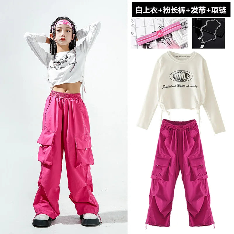 Jazz Dance Children's Trendy Autumn Street Dance Hiphop Training Dress Girl Model Naked Navel Walking Show Performance Dress