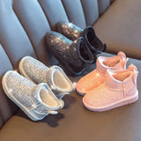 Children s snow boots girls rabbit fur warm boots baby cotton sport shoes sequins genuine leather princess fashion boots