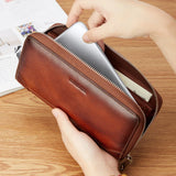 Wallets for Men,Men‘s Leather  Large Capacity Clutch Bag Zip Around Long  RFID Blocking WalletGenuine First Layer Cowhide Luxury