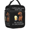 Custom Dachshund And Wine Funny Dog Lunch Bag Women Thermal Cooler Insulated Lunch Boxes for Children School