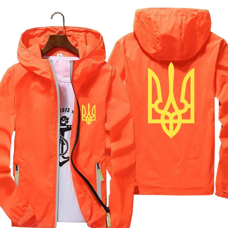 Men's Windbreaker Ukraine Ukrainian Logo Zipper Sports Pilot Thin Reflective Sunscreen Skin Ultra Light Jacket Coat Clothing 6XL