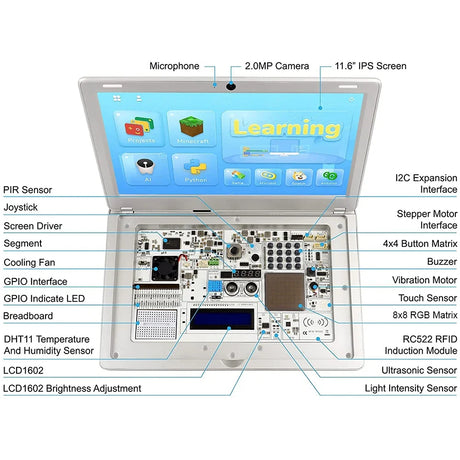 Elecrow CrowPi2 11.6 Inch 1920*1080 IPS Screen Raspberry Pi 4 LCD Display DIY Programming Learning Platform Laptop for Kid Adult