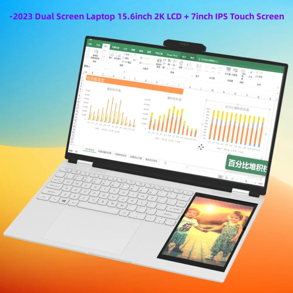 New Arrivals Dual Screen Laptop INTEL N5105 N95 16G DDR4 - 1TB SSD 15.6" IPS 2K Screen+7" Touch LCD  PC Portable Notebook