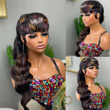 Mullet Wig Highlight Full Machine Made Wig With Bangs Wear And Go Brazilian Human Hair Wigs For Women 99j Short Pixie Cut Wigs