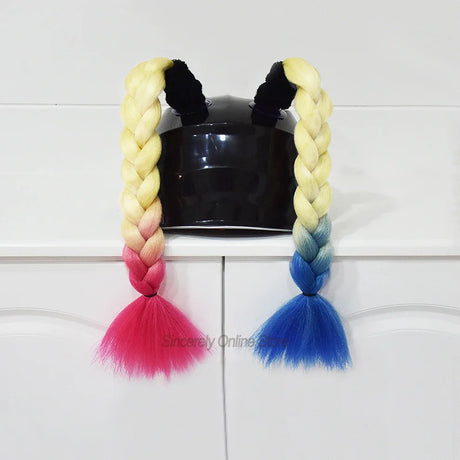 2pcs/pair Motorcycle Helmet Decoration Woman Braids Wig For Motorbike Helmets Multicolor Twist Dual Pigtail Ponytail With Sucker