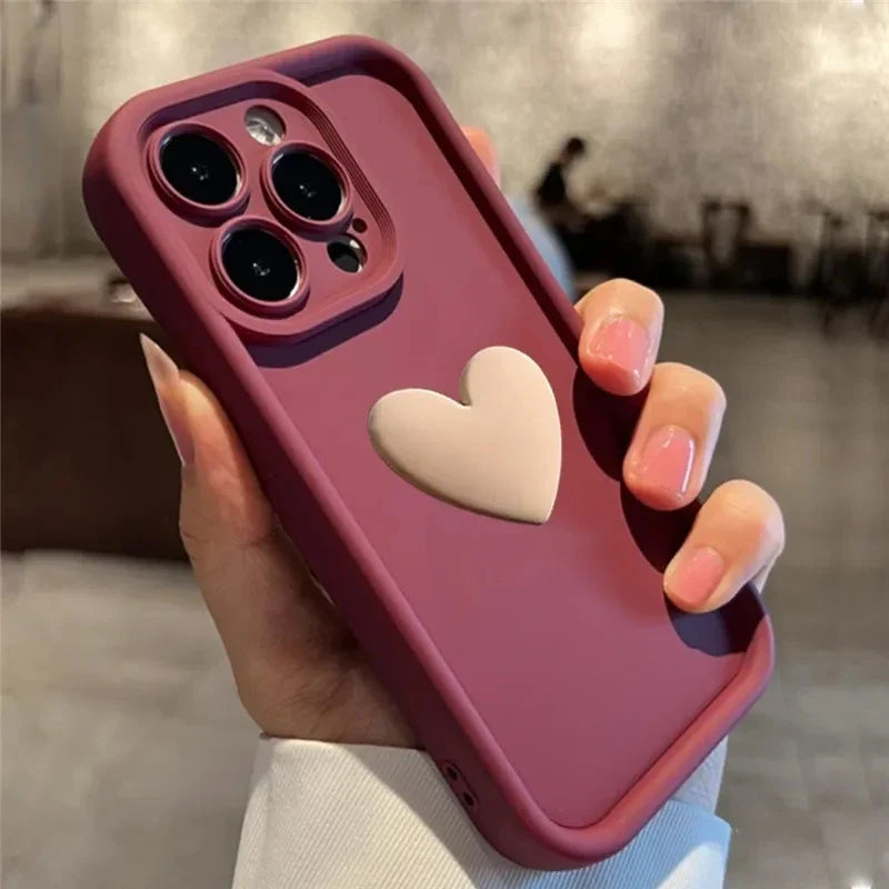 Ottwn Cute INS 3D Love Heart Silicone Phone Case For iPhone 11 12 13 14 15 Pro Max XS XR 7 8 Plus SE 2020 Shockproof Candy Cover