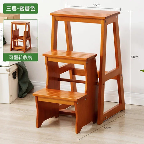 Solid Pine Wood High Stools Kitchen Multifunctional Step Ladder Chair Folding Design Step Stool Strong And Durable Ladder Stool