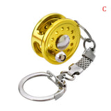 1Pcs Alloy Fishing Reel Drum Pendant Keychain Key Ring Outdoor Small Fishing Tackle Mini Miniature Sea Fishing Spinning Wheel