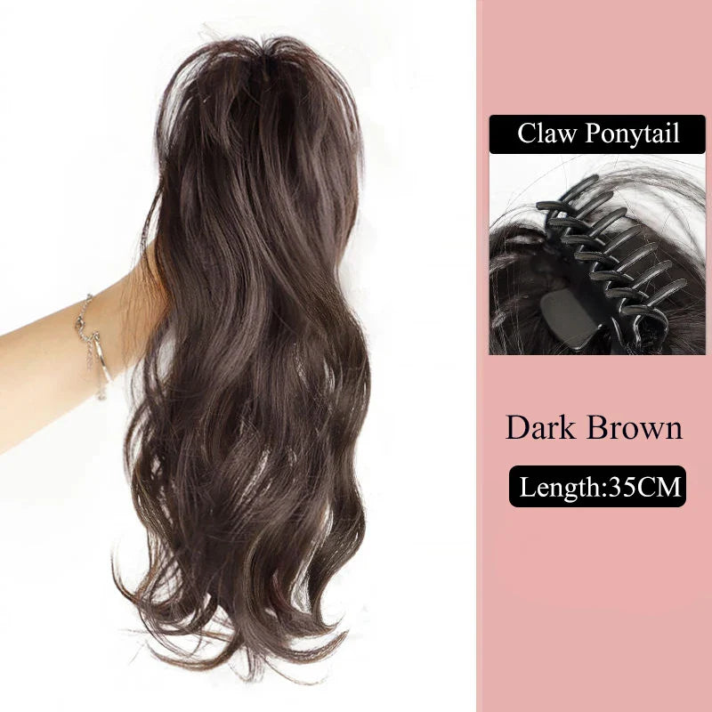 Aosiwig Synthetic Claw Ponytails Wig Long Pony Tail Extensions Natural Black Brown Curly Straight Fake False Hairpiece For Women