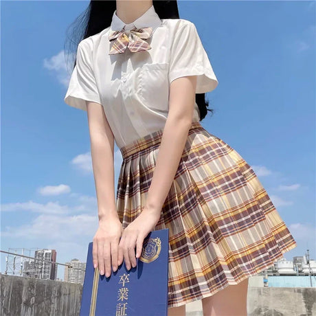 Japanese School Uniform Korean Student JK Seifuku Blouse Pleated Skirt Sailor Full Set Girl Plaid Skirt Pink Uniforms for Woman