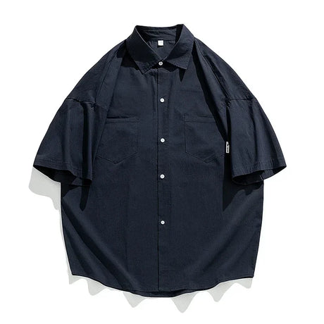 Double Pockets Shirts for Men Vintage Japan Baggy Plain Shirt Mans Short Sleeve Casual Fishing Male Clothes 2024