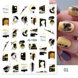 3D Silver Frame Nail Sticker Silver Bronzing Stripe Lines Sliders For Nails Tribal Pattern Decals Marble Blooming Nail Tattoos