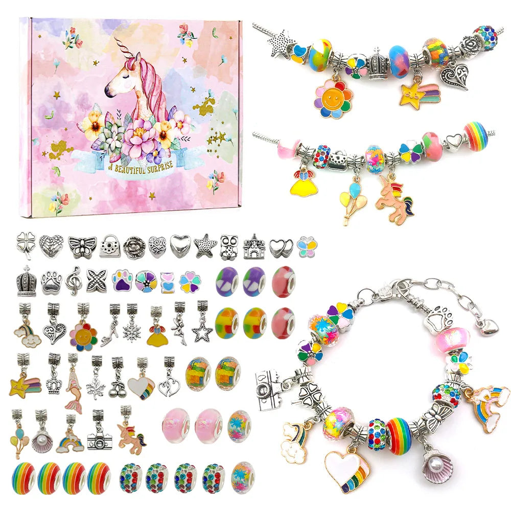 DIY Bracelet Making Kit Jewelry Making Accessories Kit with Beads, Pendant Charms, Bracelets and Necklace String for Girls