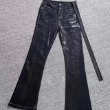 RO Style Distressed Washed Patchwork Flared Jeans American Retro Fashion Wide Leg Pants Harajuku Style Hip Hop Trousers