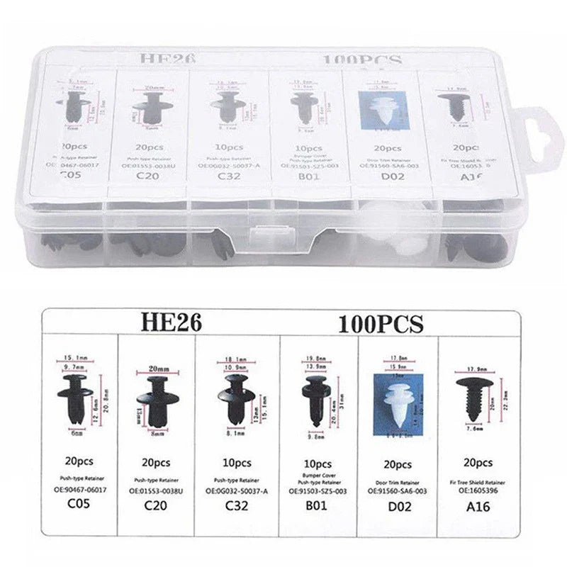 100Pcs Car Plastic Clips Fastener Screws Body Push Retainer Pin Rivet Bumper  Panel Interior Decoration Mixed Auto Accessories