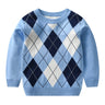 Autumn and winter boy warm sweater plaid lattice long -sleeved sweater college style baby boy knit sweater