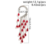 Ingemark 1PC Long Tassel Red Crystal Clip Earring for Women Wedding Bridal Elf No Piercing Fake Cartilage Ear Bone Clips Jewelry