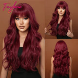 Long Curly Orange Brown Ombre Synthetic Wavy Wigs with Bangs Ginger Cosplay Party Wig for Women Afro Natural Hair Heat Resistant