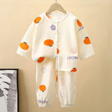 Kids Summer Thin Pajamas Sets New 2023 Boys Girls Cartoon Three-quarter Sleeve Cotton Yarn Shirt Tops with Pants Baby Loungewear