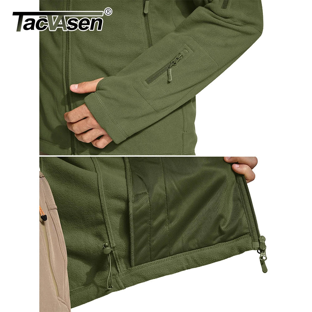 TACVASEN Winter Hooded Fleece Jackets Mens Zipper Pockets Tactical Work Jacket Thermal Autumn Outerwear Outdoor Hiking Warm Coat