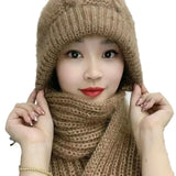 Fashion Winter Women Windproof Hat and Scarf in One Piece Knited Caps Warm Casual Hat Scarf Set Women Caps Warmer Cycling Hat