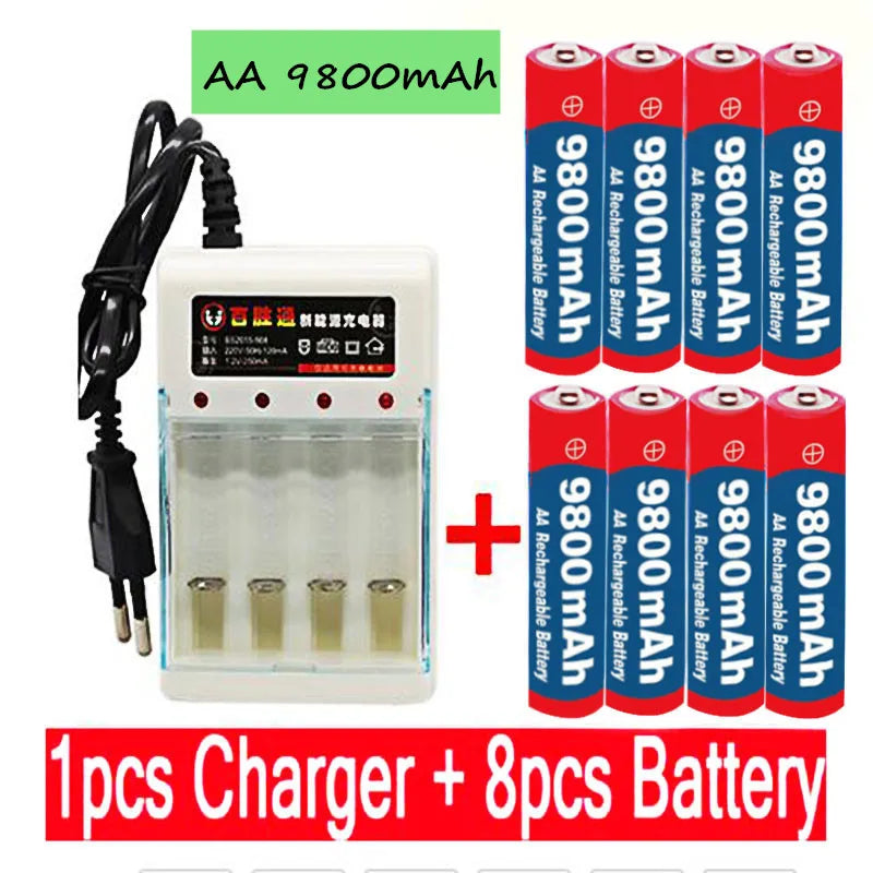 Dolidada 2023 New Tag 9800 MAH rechargeable battery AA 1.5 V. Rechargeable New Alcalinas drummey +1pcs 4-cell battery charger