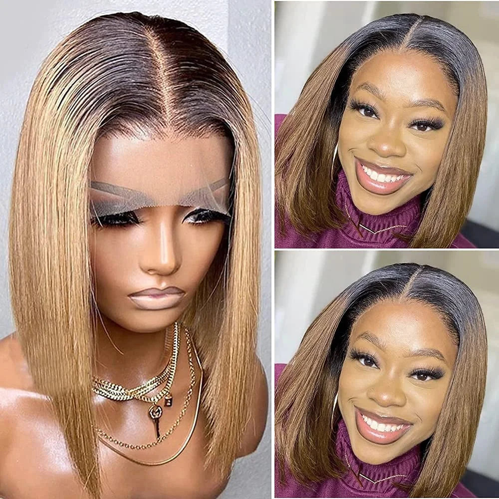 Blonde Bob Wigs Deep Part 13x4 Human Hair Lace Front Wigs for Black Women Pre Plucked Bleached Knots Blond Lace Wigs