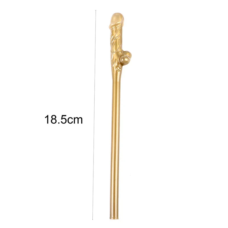 10Pcs Gold Penis Straws Bachelorette Party Decoration Disposable Tableware