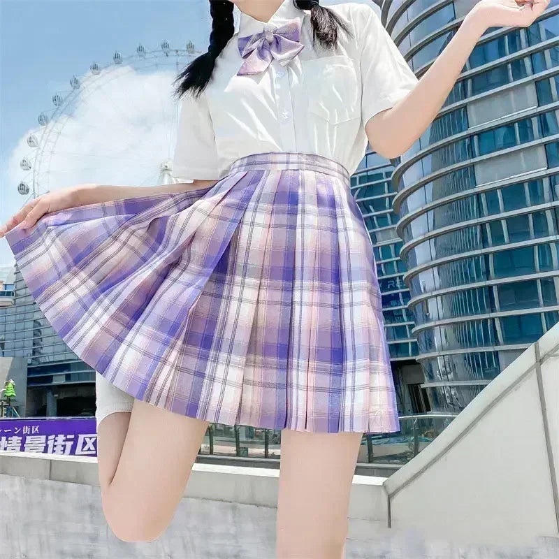 Japanese School Uniform Korean Student JK Seifuku Blouse Pleated Skirt Sailor Full Set Girl Plaid Skirt Pink Uniforms for Woman