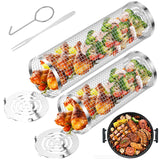 Round Rotisserie Basket BBQ Stainless Steel Mesh Barbecue Rack Washable Grill Oven Camping Picnic Cookware for Grilling Vegetabl