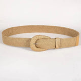 Bohemian Style Hand-woven Black and White Round Buckle Women Belts Designer Woven Elastic PP Straw Grass Girls Waistband