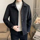 2023 Fashion Men Jacket Single-Breasted Solid Color Short Woolen Coat Winter Casual Warm Windbreaker Coat Men Cardigan Outerwear