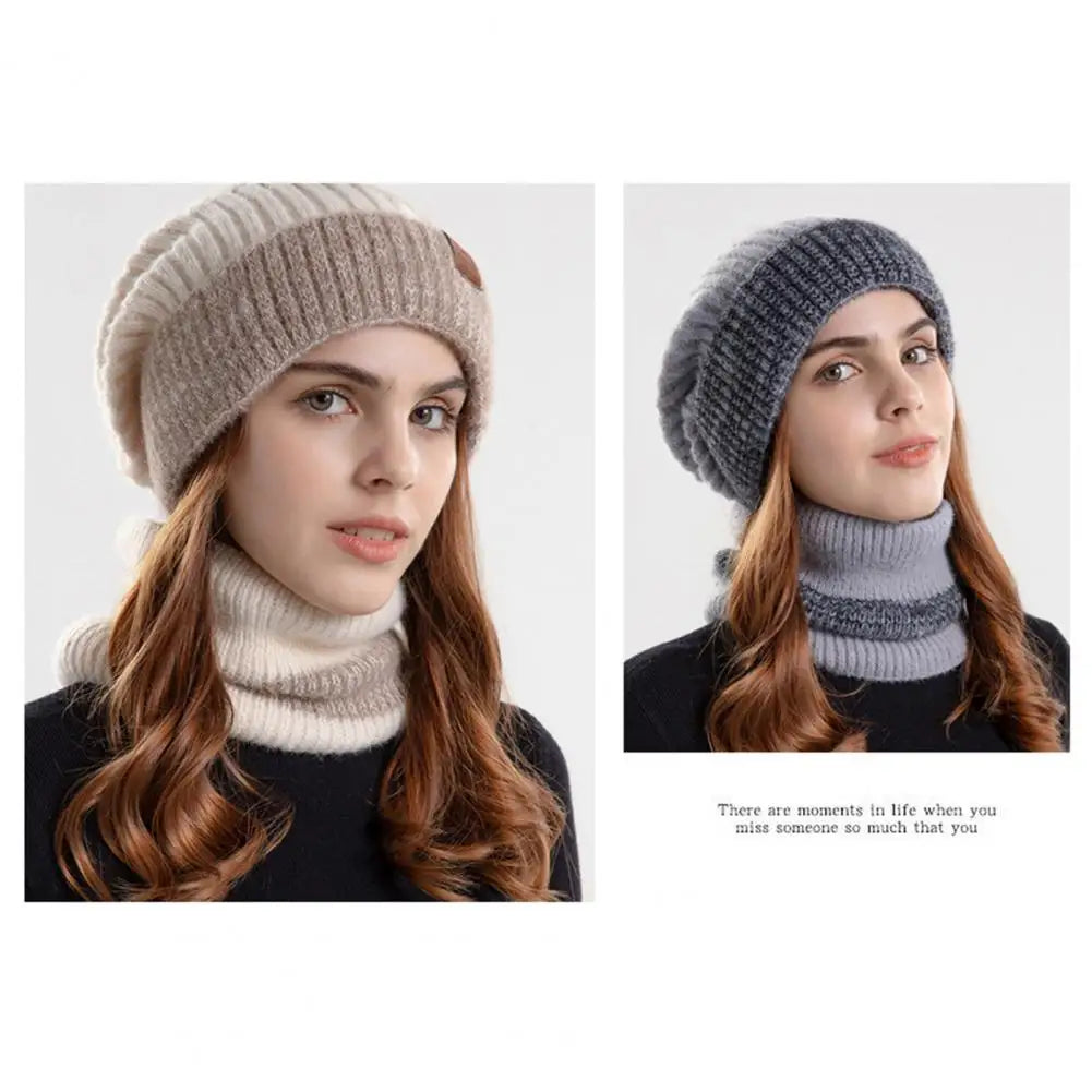 Women Knitted Scarf Soft Fleece Lined Hat Scarf Set for Women Warm Winter Beanie Windproof Scarf Combo Ideal for Cold