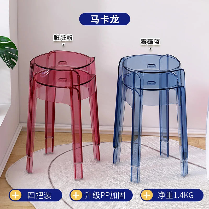 Transparent Plastic Stool Household Thickened Acrylic High Stool Table Stackable Bench Simple Modern Living Room Chair