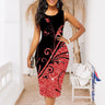 Plus Size New Women Shift Dress Fashion Sleeveless Floral Print Dress Summer Round Neck Casual Knee Length Dress Red Blue
