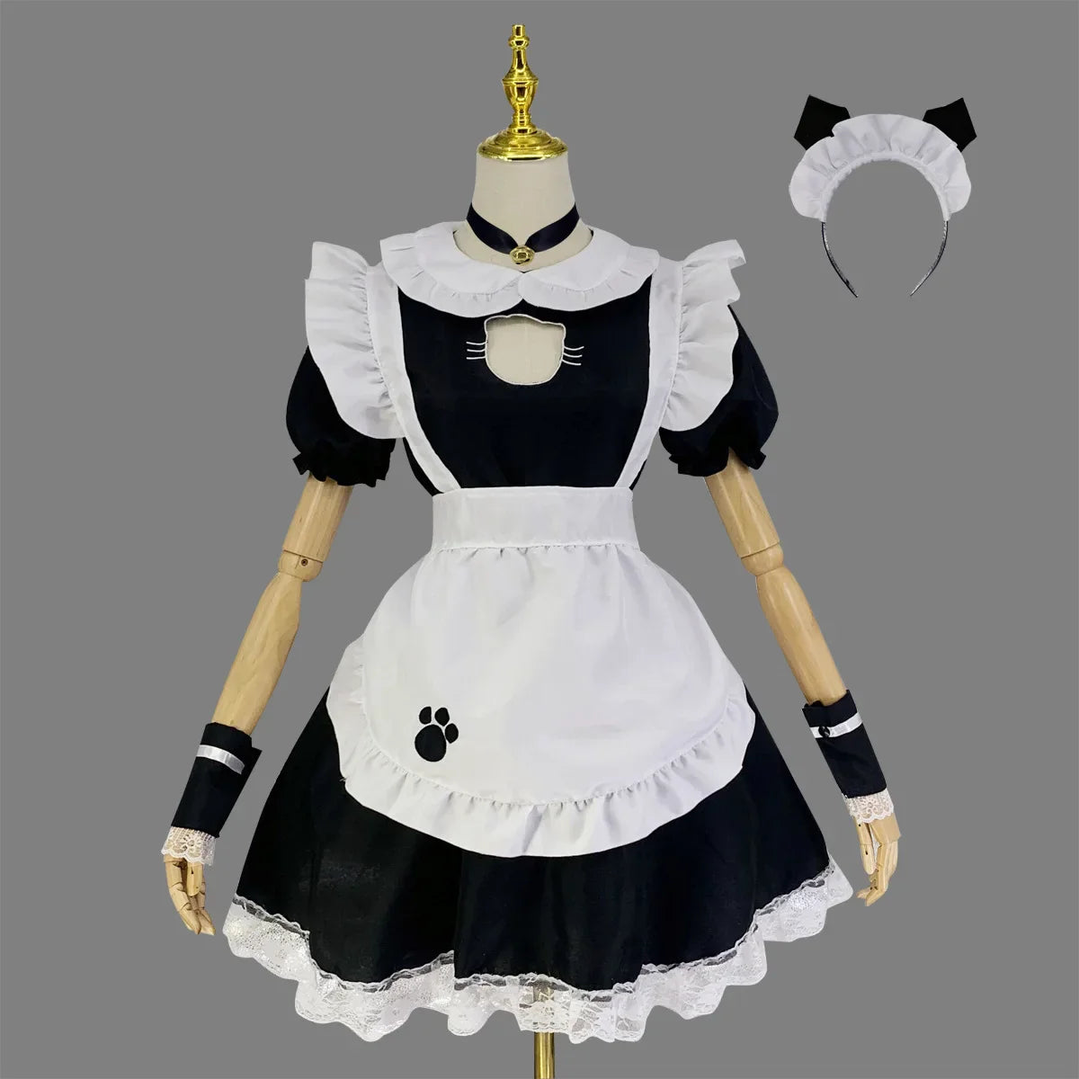 Sexy Black Cat Girl Women Fantasy French Maid Outfit Men Gothic Sweet Lolita Dress Anime Cosplay Costume Plus Size XXXL XXXXL