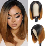 Short Bob Wig Ombre 1B/30 Bob Straight Highlight 13x4 Lace Frontal Short Bob Wig Remy Hair 4x4 Lace Closure Human Hair Wigs