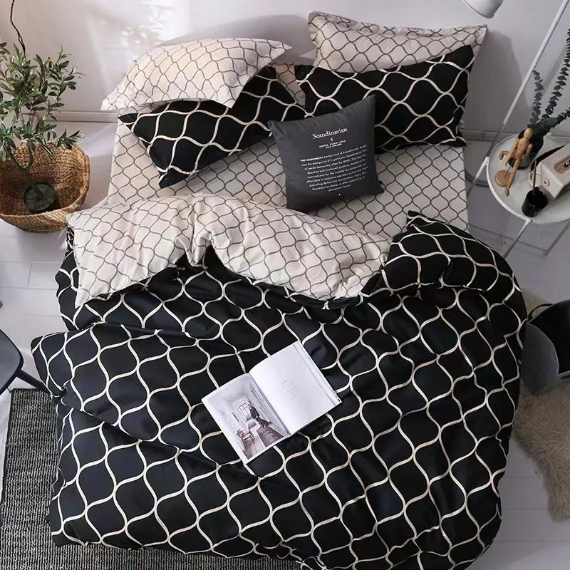 Couple Black Duvet Cover with Pillow Case Luxury Modern Comforter Bedding Set Quilt Cover Queen/King Double Single Bed