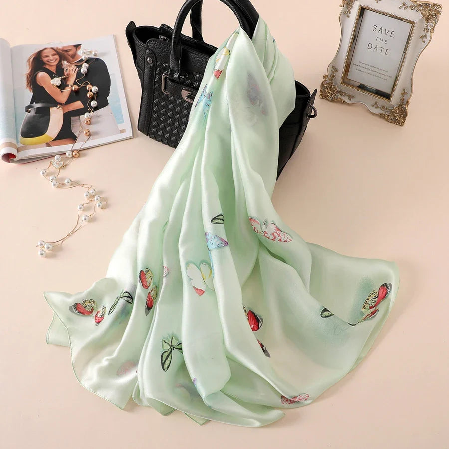 100% Natural Silk Scarf Women Luxury Brand Digital Print Flowers Silk Pashmina Shawl Female Long Bandana Foulard 2020 Oversize