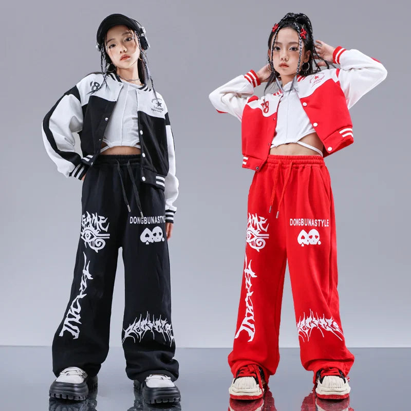 Hip Hop Clothing Girls Baseball Jacket Boys Streetwear Coat Street Dance Pants Kids Stage Costumes Children Jazz Clothes Sets