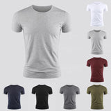 Men's Basic T-shirt Solid Color Short Sleeve Tee Summer Plain Casual Gym Muscle Crew Neck Slim Fit Tops T Shirts Male Clothing