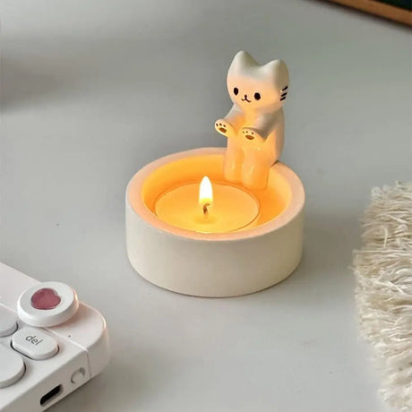 Cartoon Kitten Candle Holder Warming Its Paws Cute Grilled Cat Scented Light Holder Aromatherapy Candle Holder Desktop Decor