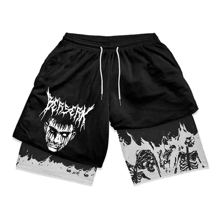 Anime Berserk 2 in 1 Gym Shorts for Men Active Athletic Compression Shorts 5 Inch Quick Dry Stretchy Training Fitness Workout