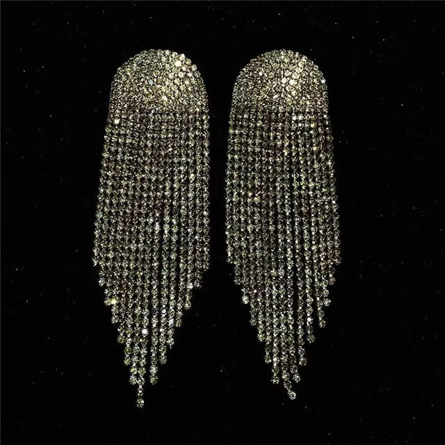 Fashion Statement Earring Long Full Rhinestone Big Earrings For Women Euorpe Evening Party Crystal Tassel Earings Wholesale